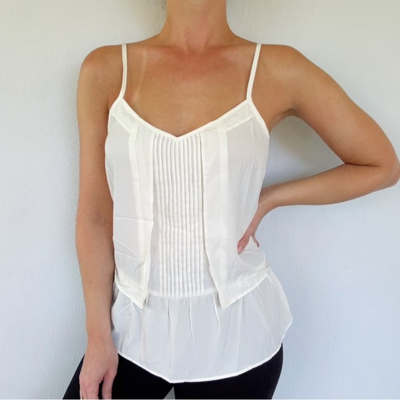 Jessica Simpson Tops - Jessica Simpson white semi sheer spaghetti strap pleated front tank top medium
